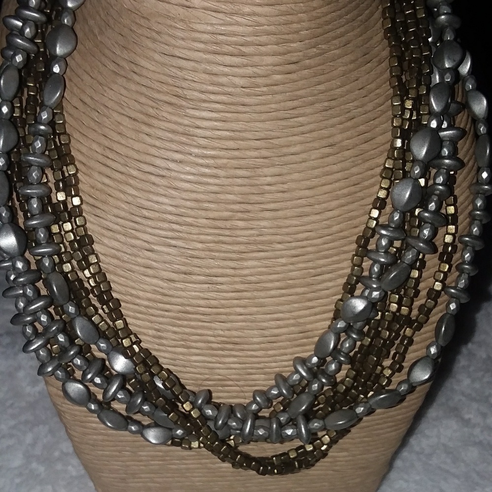 Statement Multi Strand Metal Beads Necklace